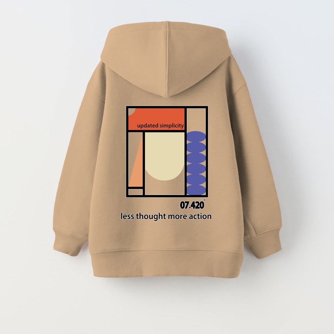 Kapüşonlu İçi Polar Updated Simplicity Baskılı Bej Unisex Çocuk Hoodie Sweatshirt