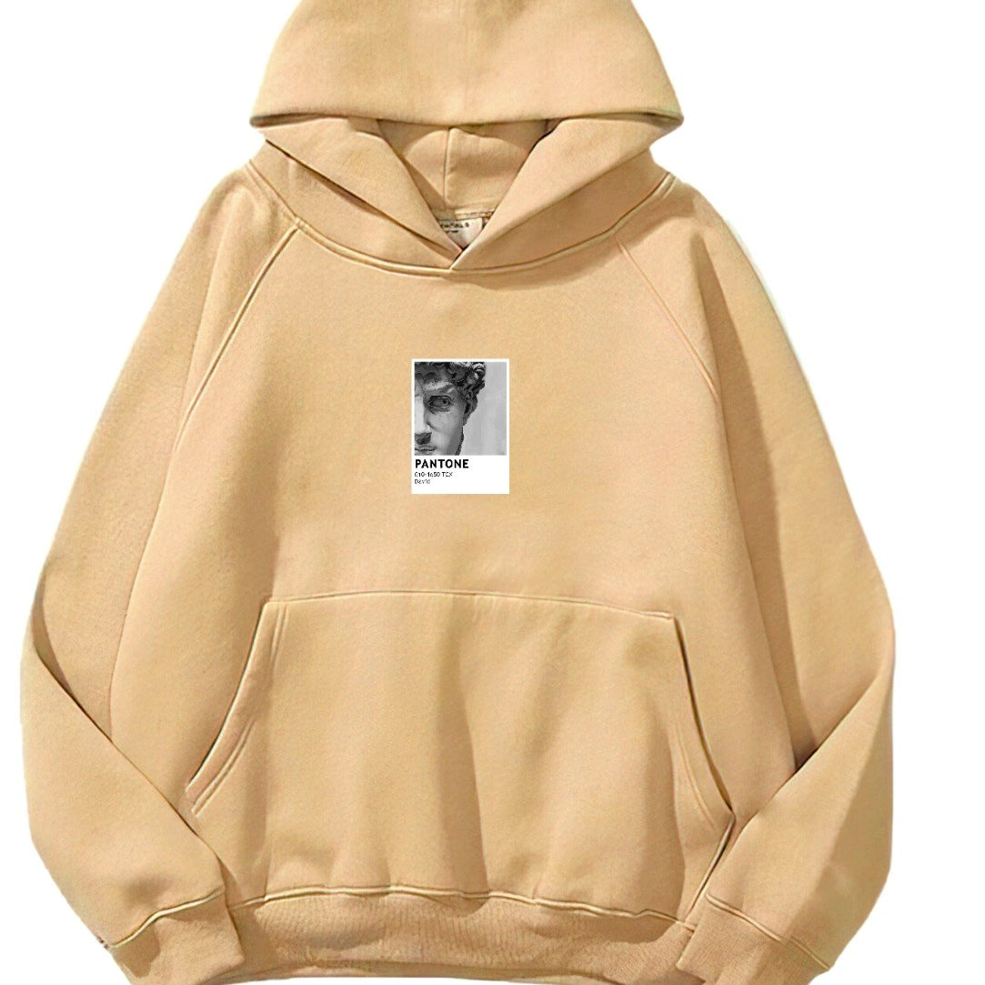 Kapüşonlu İçi Polar David Baskılı Bej Unisex Oversize Hoodie Sweatshirt