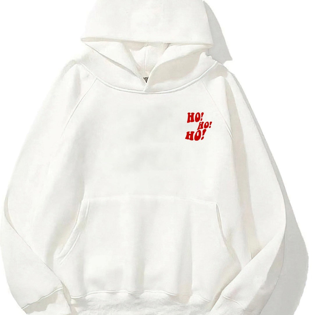 Kapüşonlu İçi Polar Ho! Ho! Ho! Christmas Yazı Baskılı Beyaz Unisex Sweatshirt