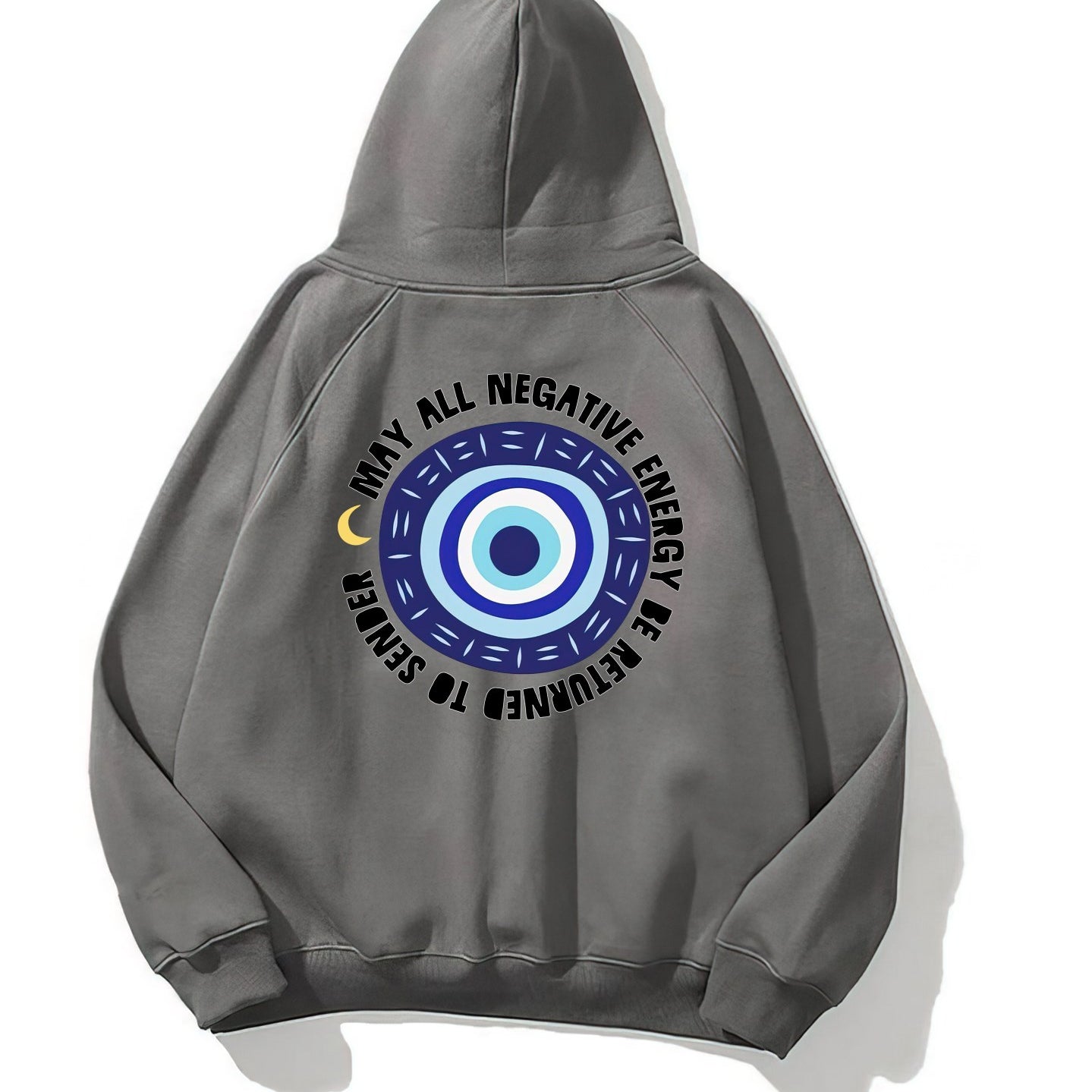 Kapüşonlu İçi Polar Nazar Boncuğu Baskılı Füme Unisex Sweatshirt