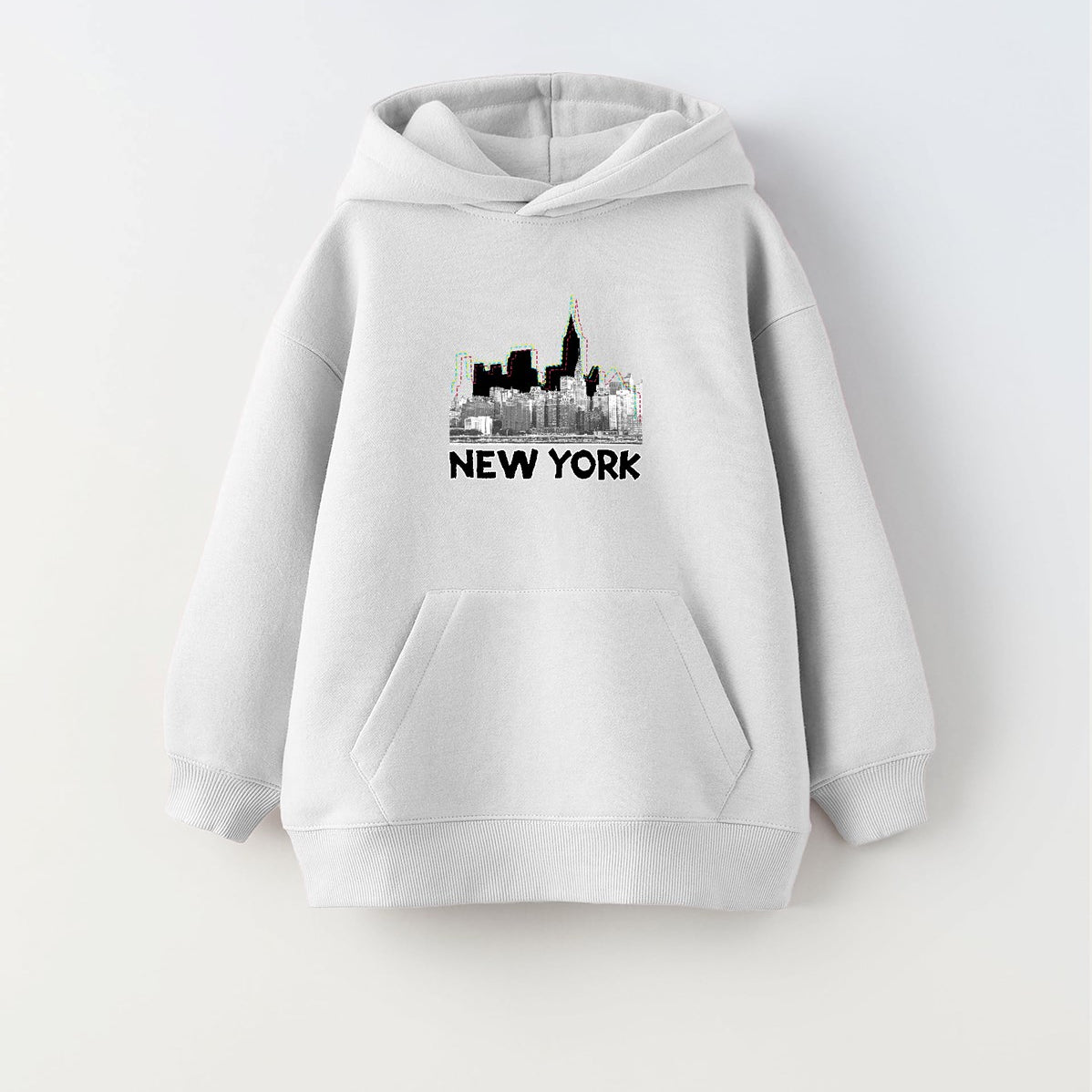 Kapüşonlu İçi Polar New York Yazı Baskılı Beyaz Unisex Çocuk Hoodie Sweatshirt