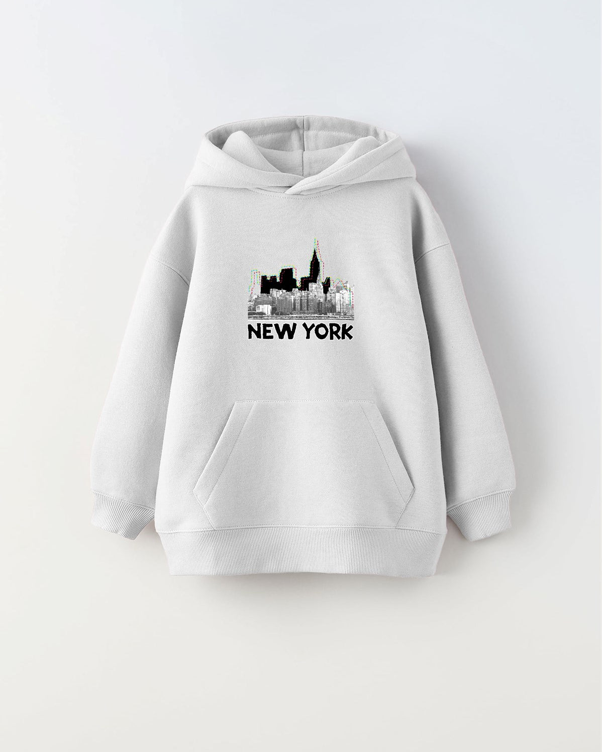 Kapüşonlu İçi Polar New York Yazı Baskılı Beyaz Unisex Çocuk Hoodie Sweatshirt