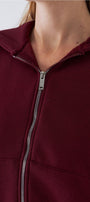 Kadın Oversize Zip Hoodie Bordo – Fermuarlı, Kapüşonlu, Kangru Cep,  3 İplik Şardonlu Polar