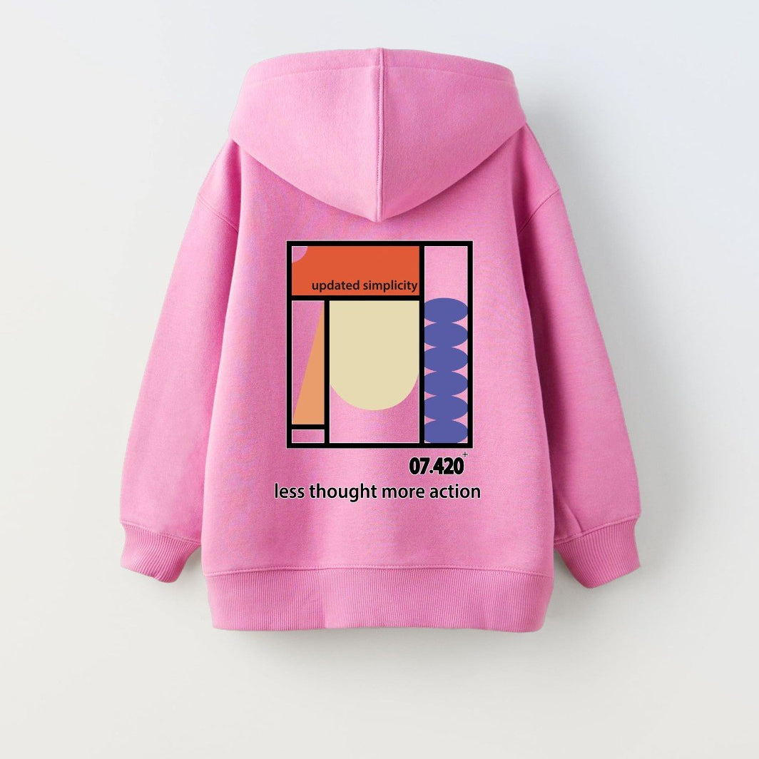 Kapüşonlu İçi Polar Updated Simplicity Baskılı Pembe Unisex Çocuk Hoodie Sweatshirt