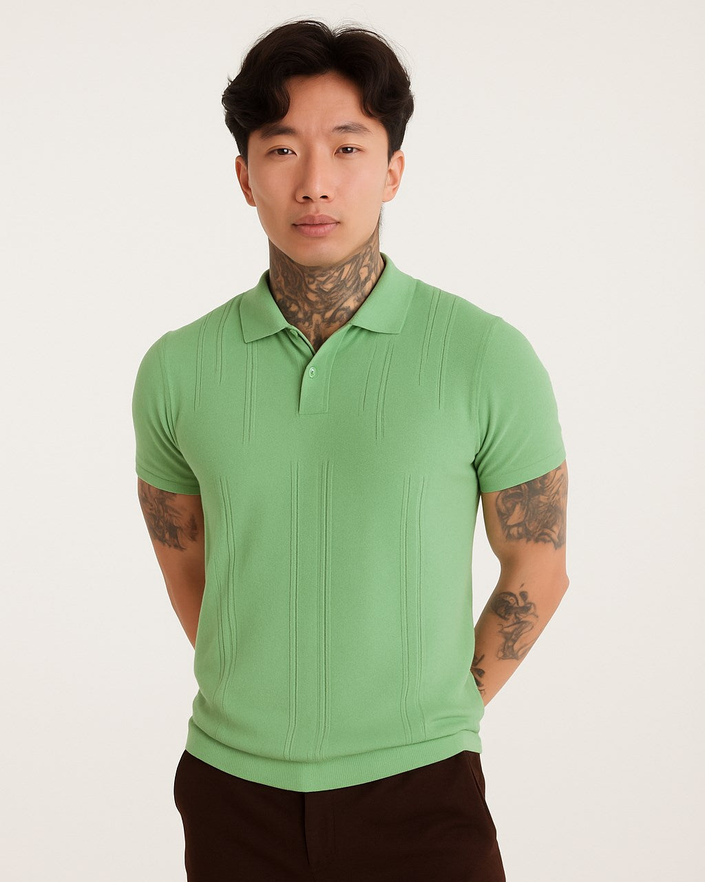 Erkek Yeşil Polo Yaka Triko Tişört – Kısa Kollu, Yazlık Modern Slim Fit Örgü Model