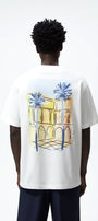 Bisiklet Yaka Palmiye Baskılı Oversize Beyaz Erkek T-shirt