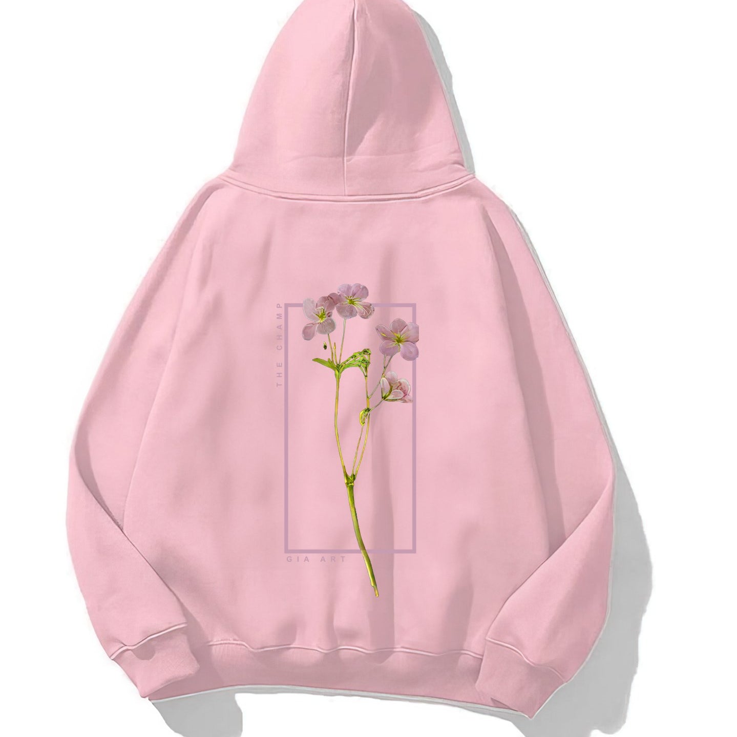 Kapüşonlu İçi Polar Flowers Baskılı Pembe Unisex Hoodie Sweatshirt