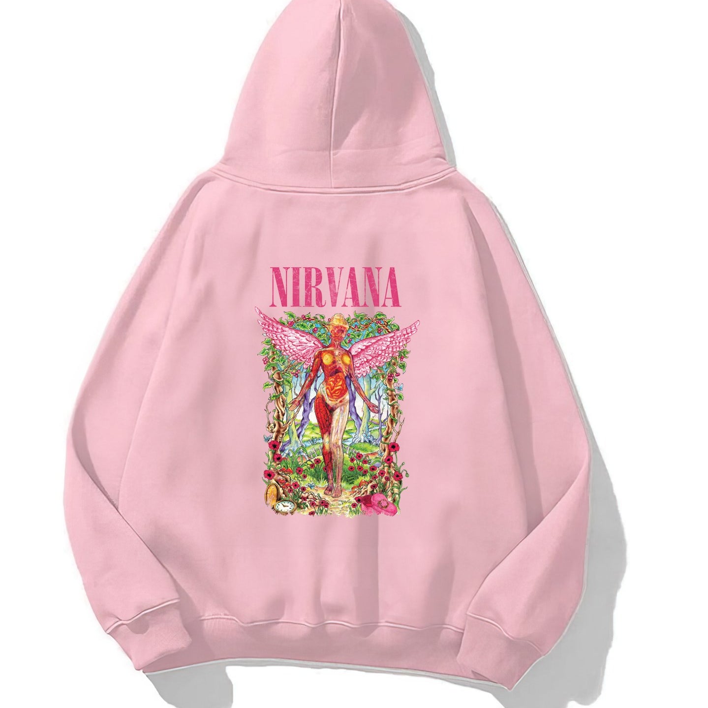 Kapüşonlu İçi Polar Pembe Nirvana Baskılı Pembe Unisex Hoodie Sweatshirt