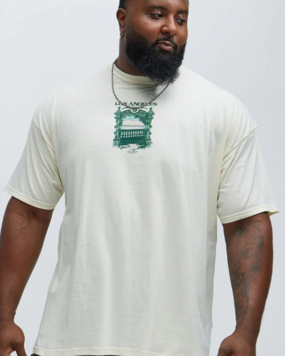 Büyük Beden Erkek Tişört %100 Pamuk Los Angeles Baskılı Beyaz Oversize Yazlık