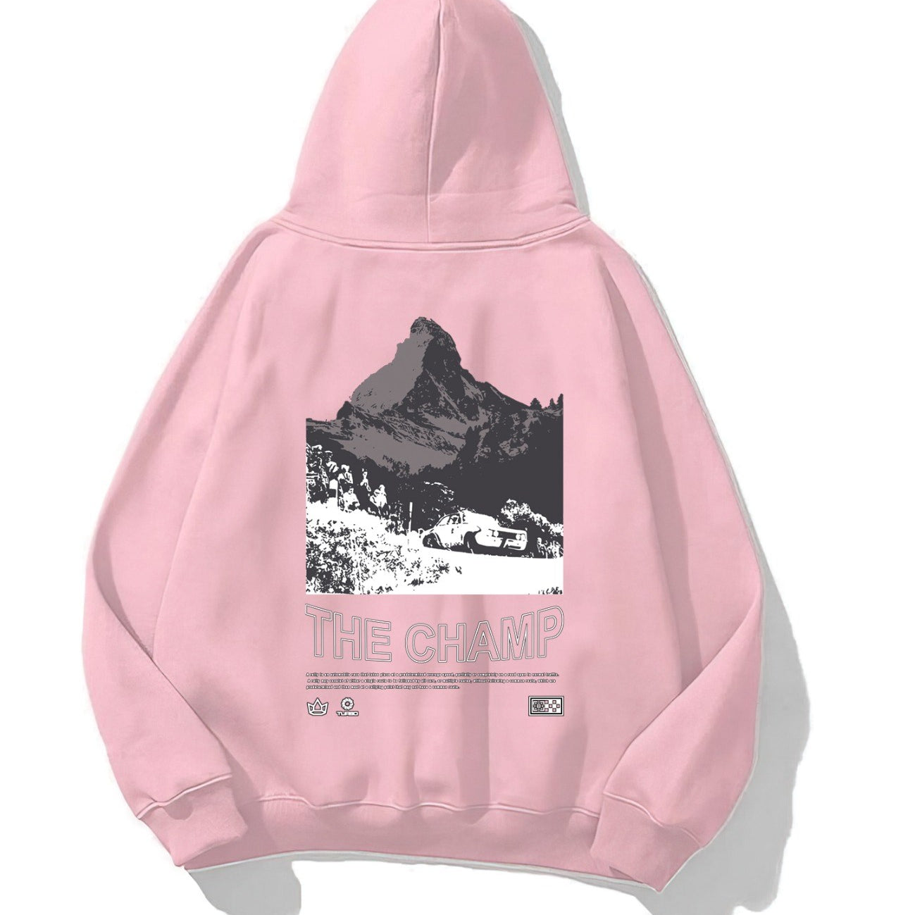 Kapüşonlu İçi Polar The Champ Dağ Baskılı Pembe Unisex Hoodie Sweatshirt