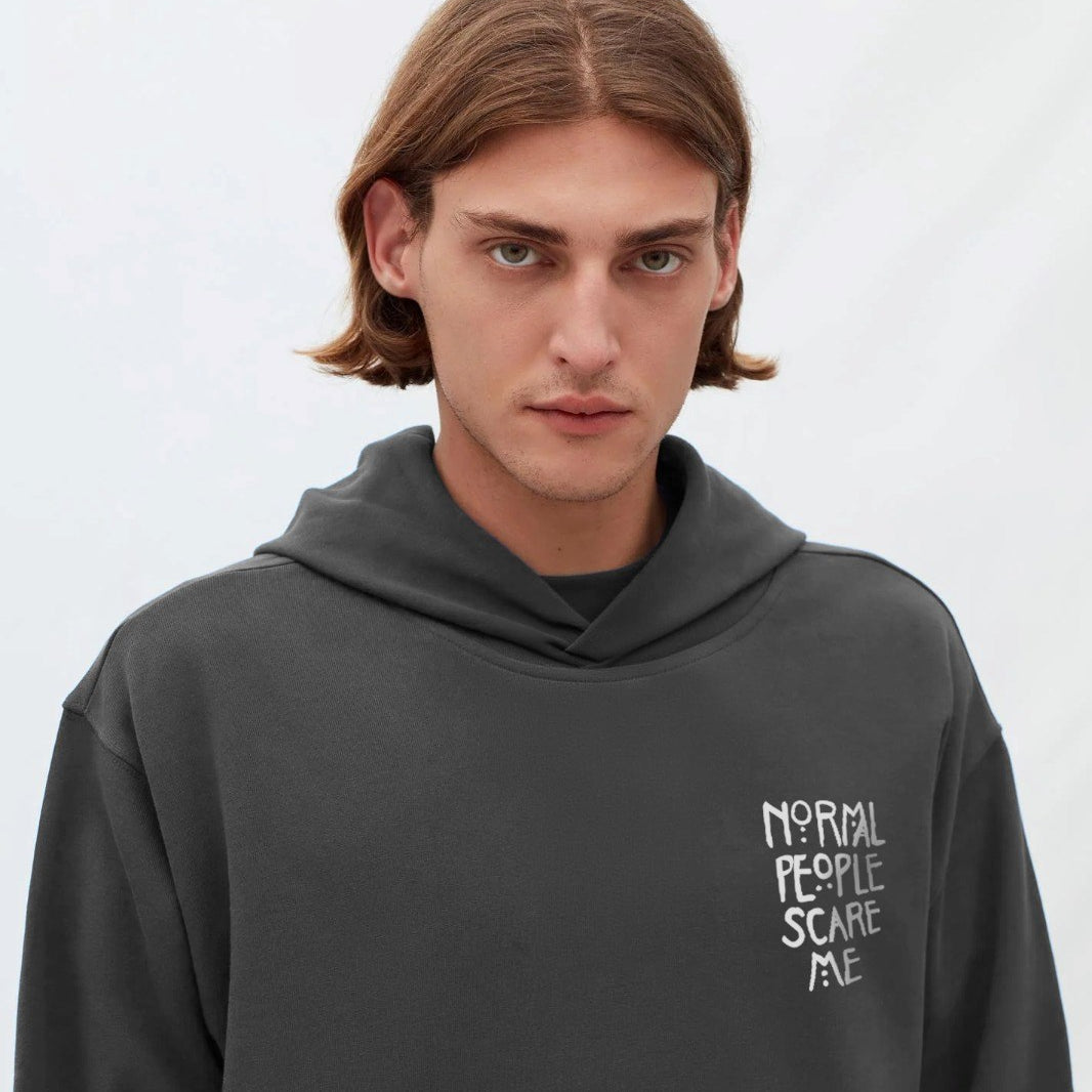 Kapüşonlu İçi Polar Normal People Scare Me Baskılı Füme Unisex Hoodie Sweatshirt