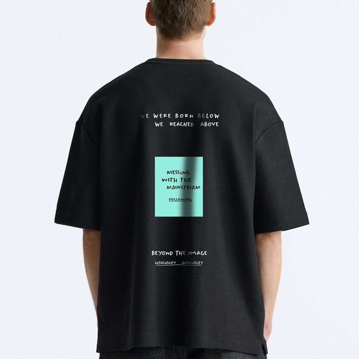 Bisiklet Yaka Unknown Desire Baskılı Oversize Siyah Erkek T-shirt