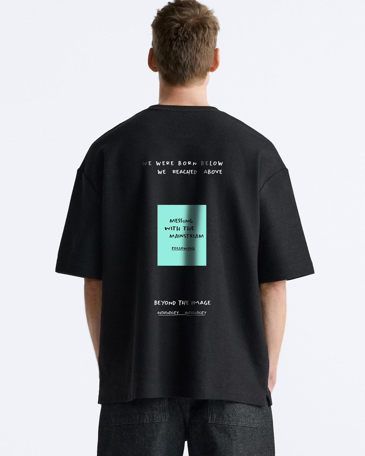 Bisiklet Yaka Unknown Desire Baskılı Oversize Siyah Erkek T-shirt