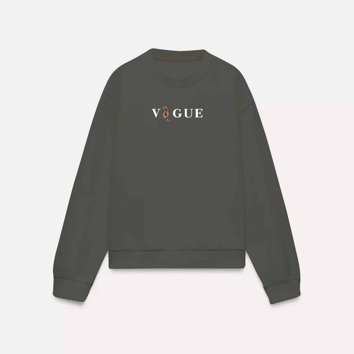 Vogue Yazı Baskılı Bisiklet Yaka İçi Polar Oversize Kesim Unisex Füme Sweatshirt