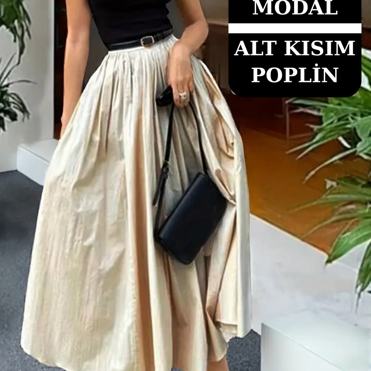 Kadın Modal Üstlü Elbise, Poplin Etek Detaylı – Günlük ve Özel Gün Kombinlerine Uygun