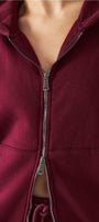 Kadın Oversize Eşofman Takımı Zip Bordo – Fermuarlı, Kapüşonlu, Bol Paça,  3 İplik Şardonlu Polar