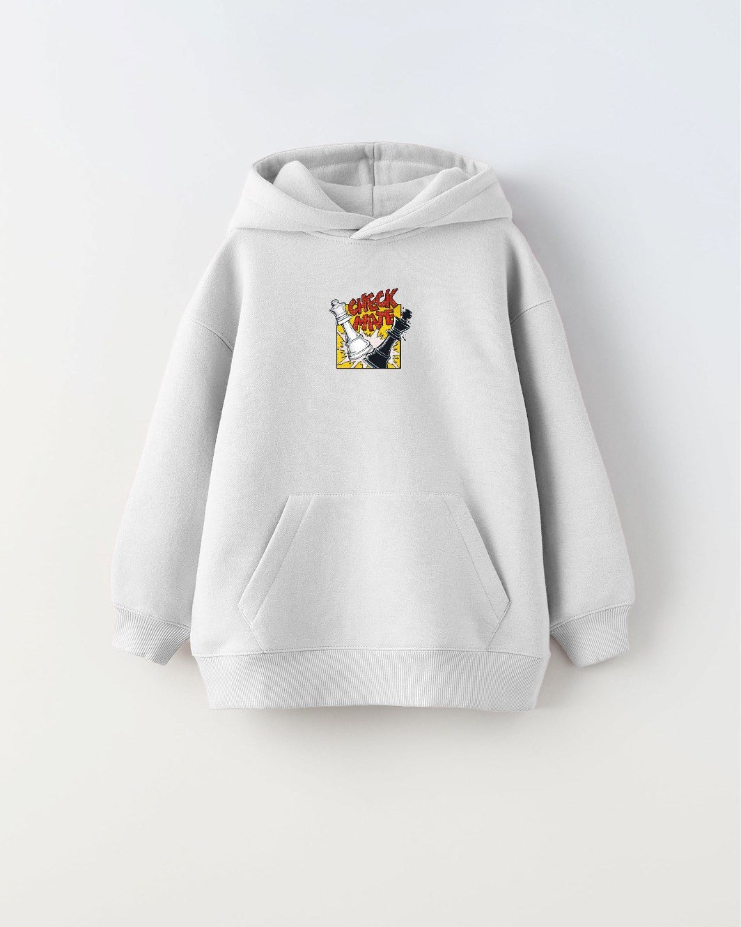 Kapüşonlu İçi Polar Satranç Cartoon Baskılı Beyaz Unisex Çocuk Hoodie Sweatshirt