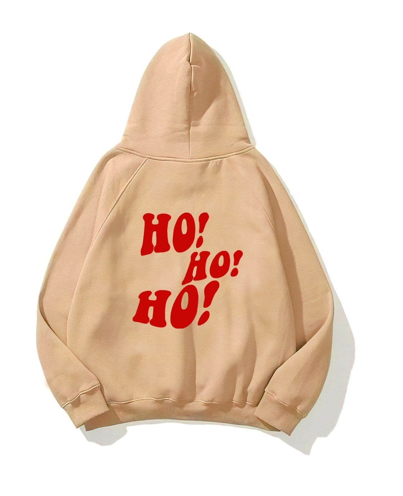 Kapüşonlu İçi Polar Ho! Ho! Ho! Christmas Yazı Baskılı Bej Unisex Sweatshirt
