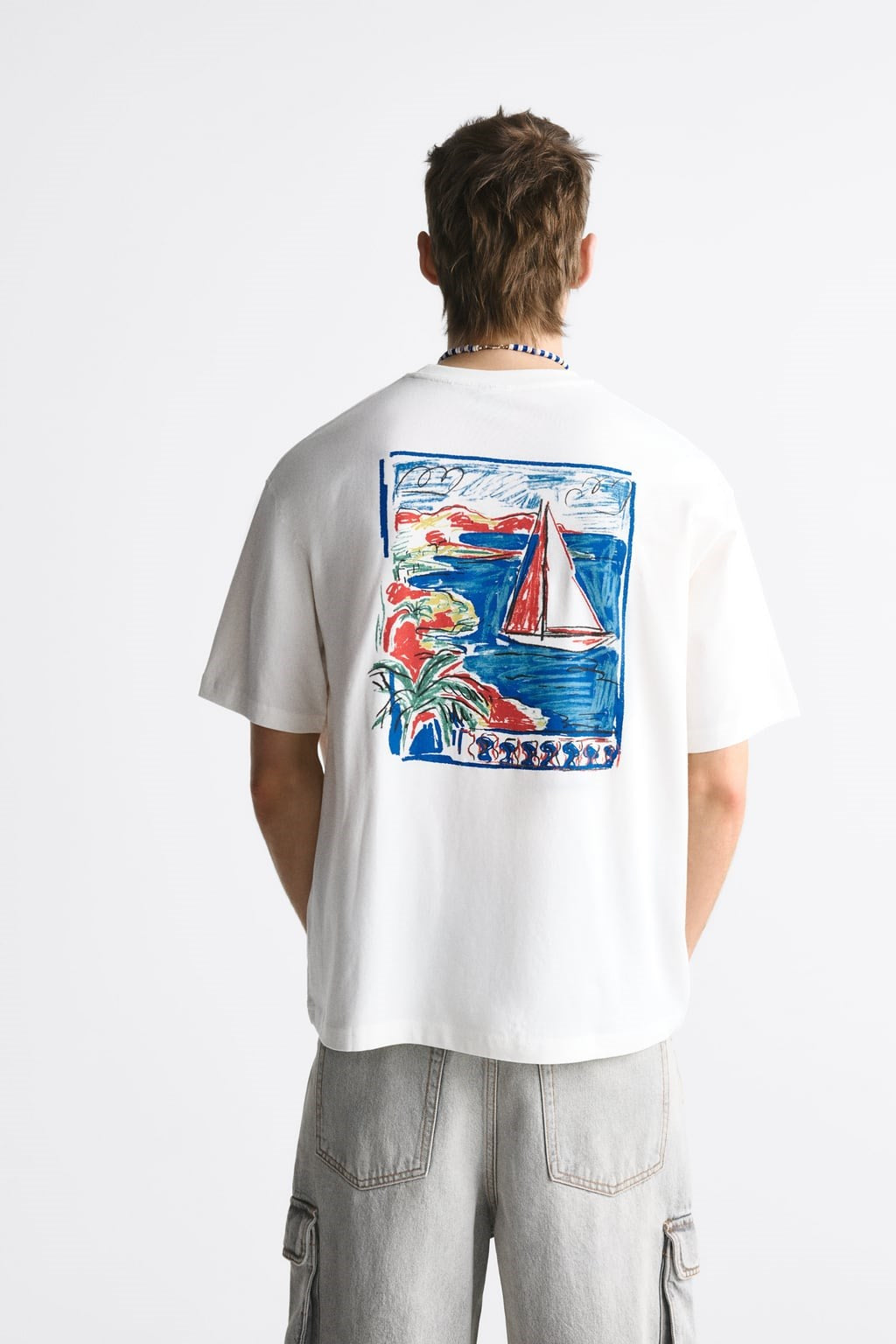 Bisiklet Yaka Le Vieux Baskılı Oversize Erkek T-shirt