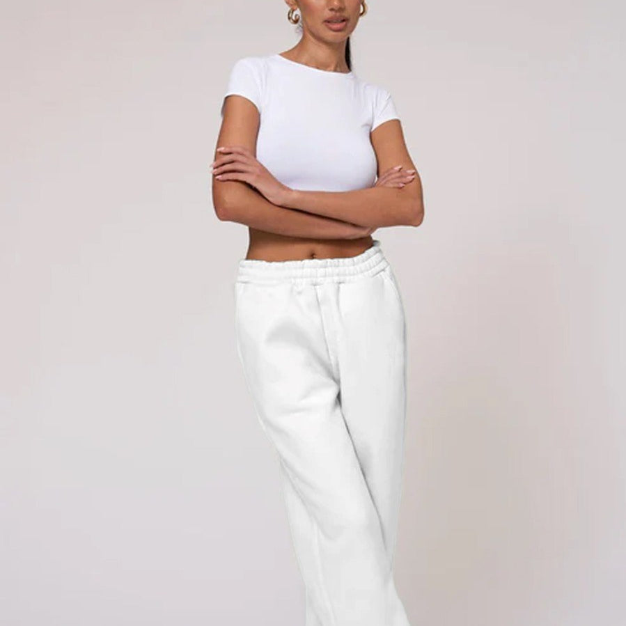 Beli Lastikli Boru Paça 3 İplik Beyaz Eşofman Altı