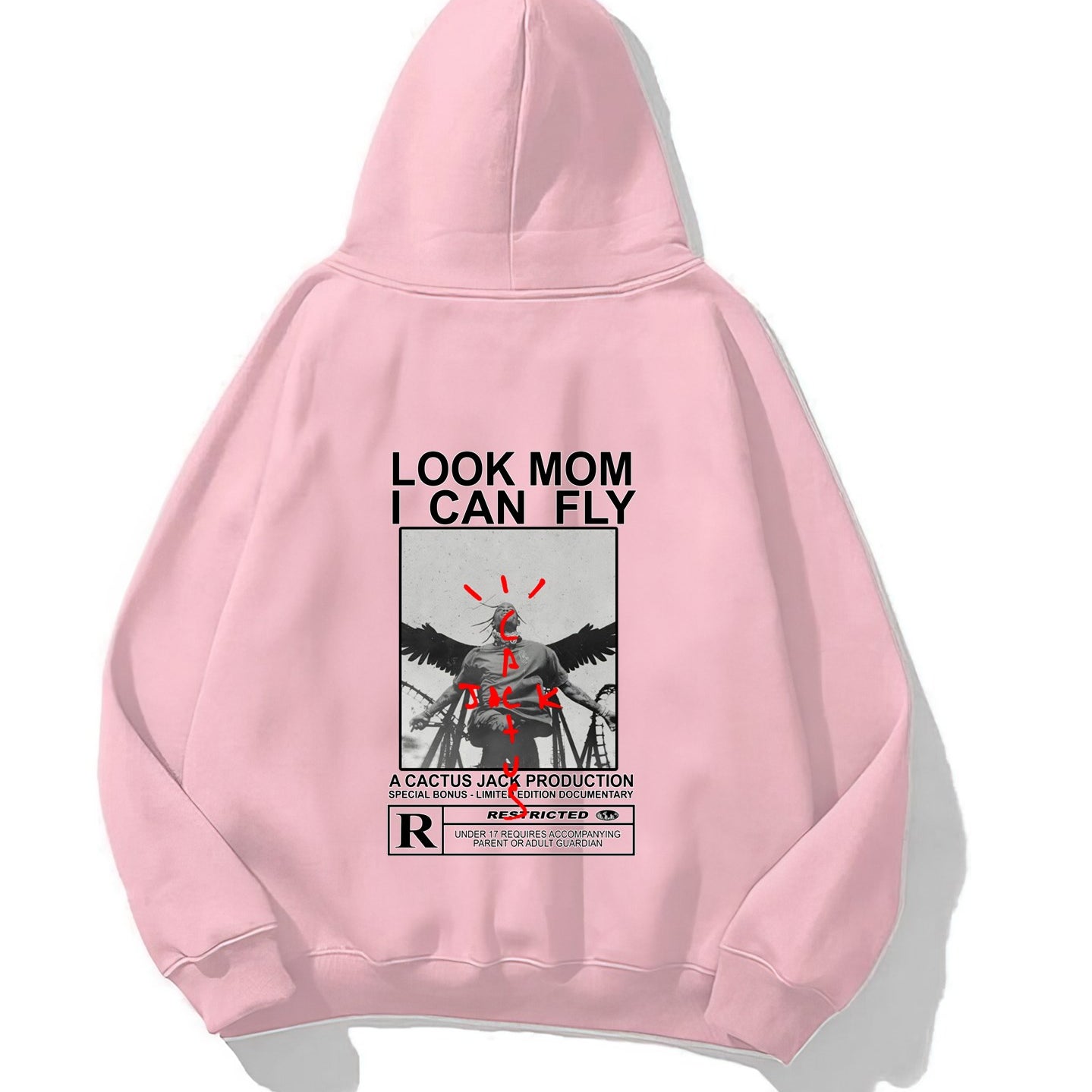 Kapüşonlu İçi Polar Look Mom I Can Fly Baskılı Unisex Siyah Oversize Hoodie Sweatshirt