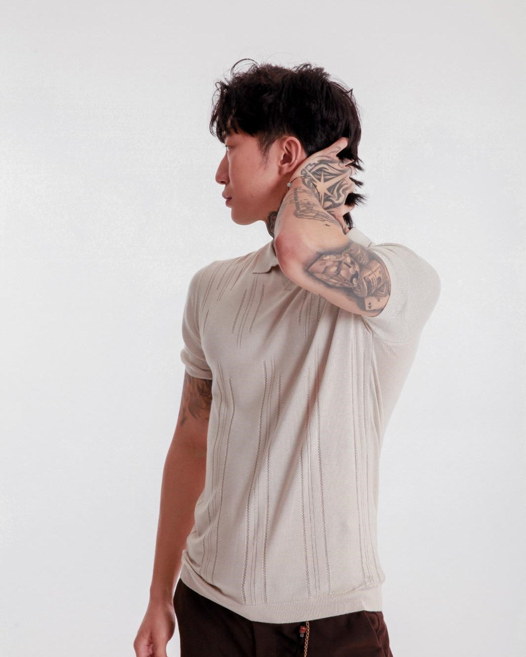 Erkek Bej Polo Yaka Triko Tişört – Kısa Kollu, Yazlık Modern Slim Fit Örgü Model