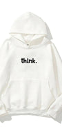 Kapüşonlu İçi Polar Satranç Think Baskılı Beyaz Unisex Oversize Hoodie Sweatshirt
