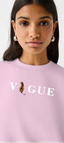 Vogue Yazı Baskılı Bisiklet Yaka İçi Polar Oversize Kesim Unisex Pembe Sweatshirt