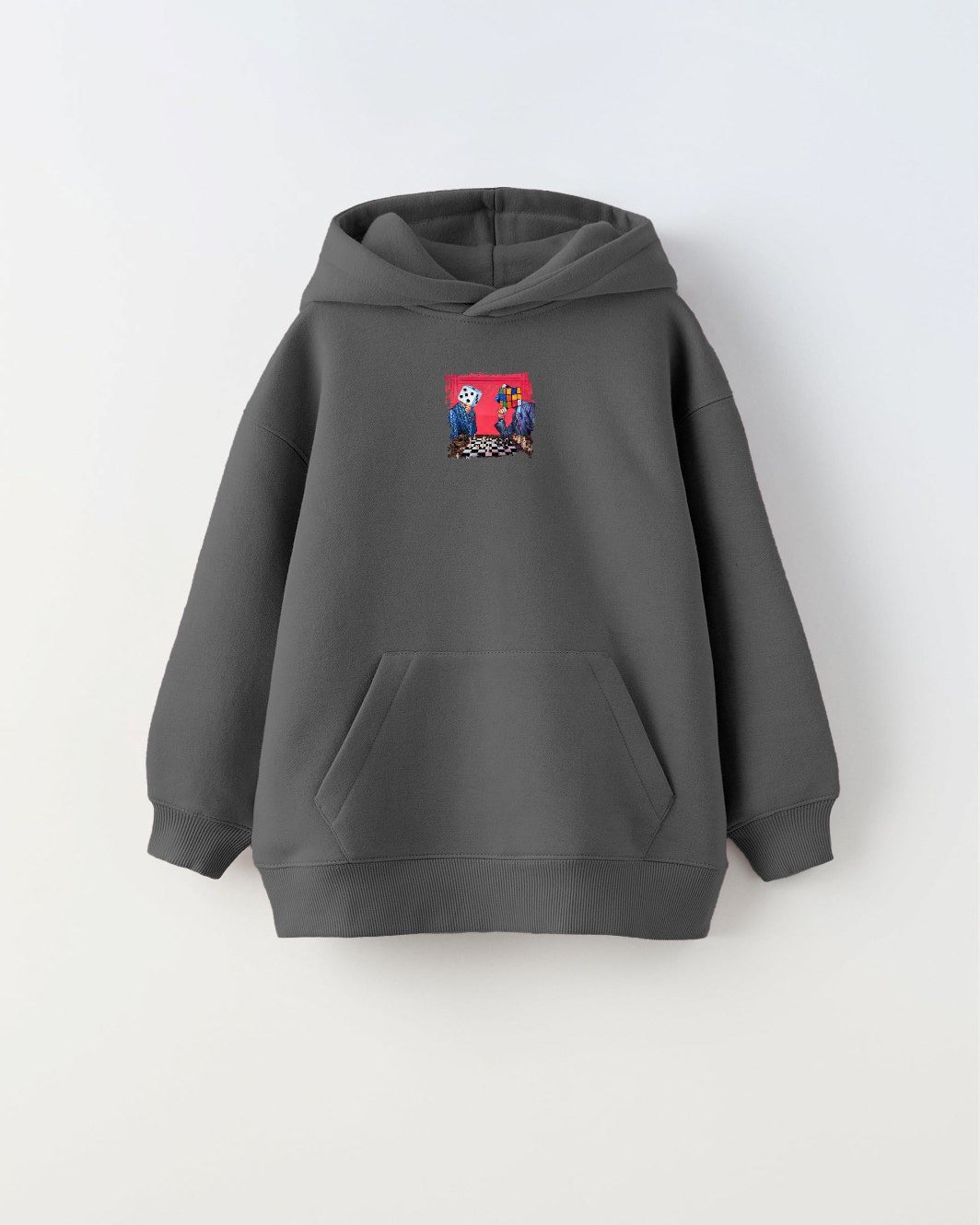 Kapüşonlu İçi Polar Satranç Baskılı Füme Unisex Çocuk Hoodie Sweatshirt