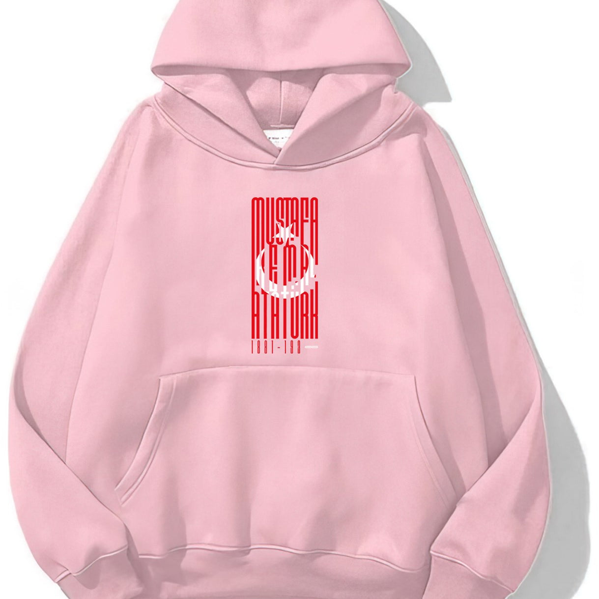 Kapüşonlu İçi Polar Türk Bayrağı Baskılı Pembe Unisex Hoodie Sweatshirt