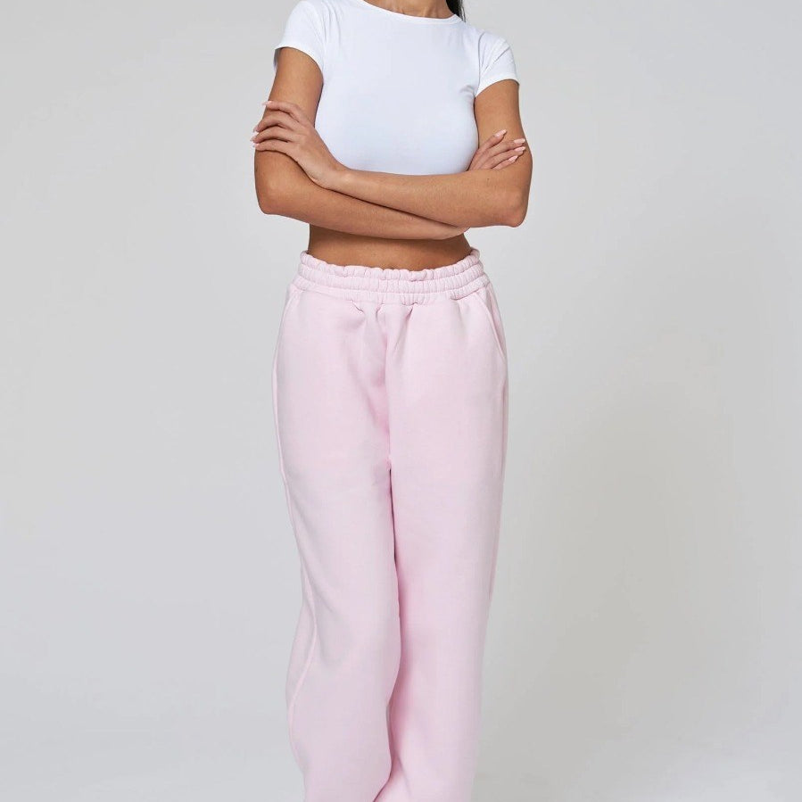 Beli Lastikli Boru Paça 3 İplik Pembe Eşofman Altı