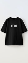 Believe Yazılı Futbol Tasarım Baskılı Siyah Çocuk T-shirt