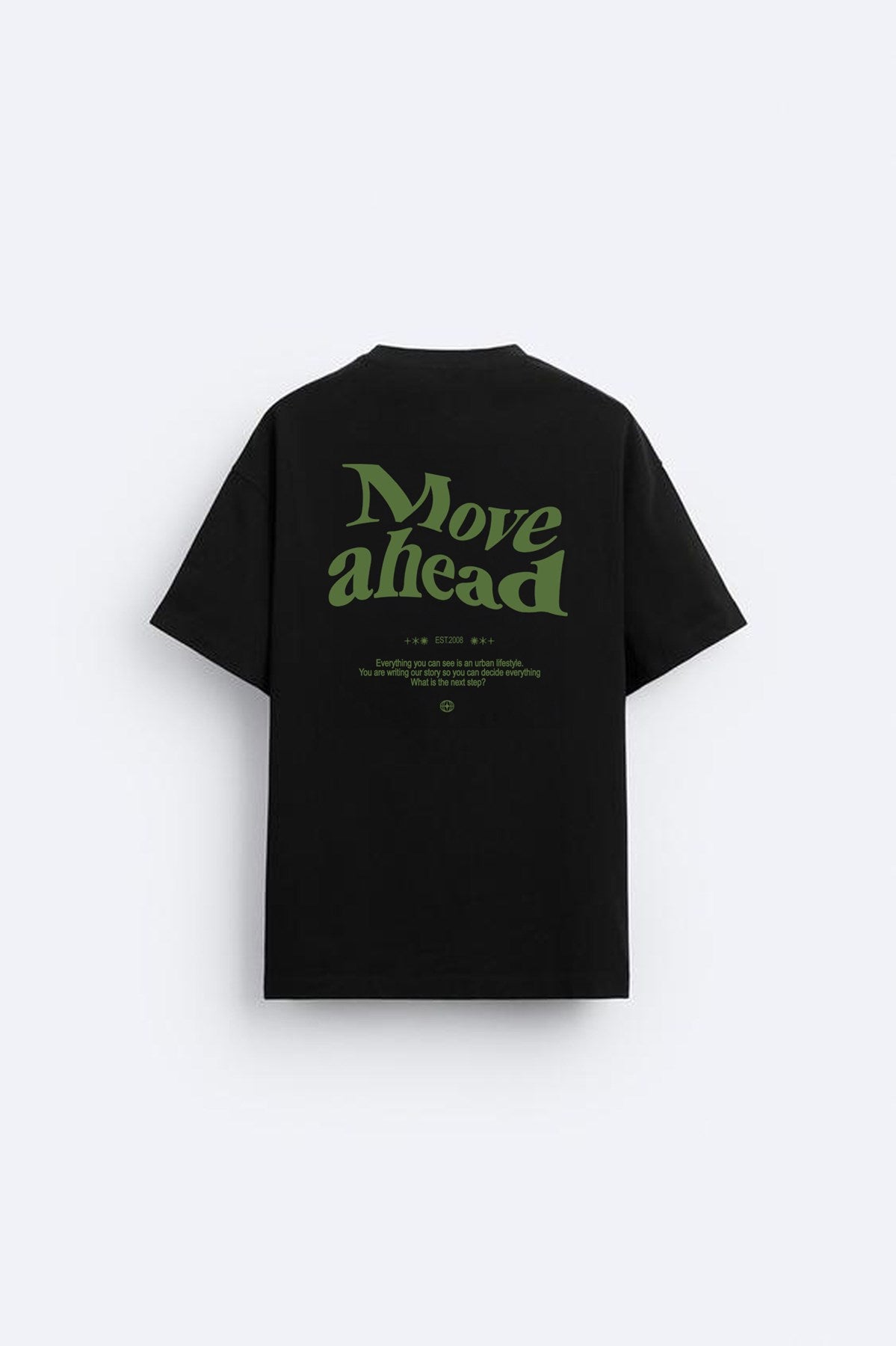 Bisiklet Yaka Move Ahead Yazılı Kordinat Baskılı Oversize Siyah Erkek T-shirt