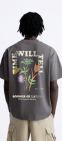 Sooner Or Later Yazılı Lale Tasarım Baskılı Oversize Füme Erkek T-shirt