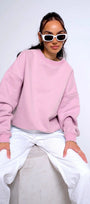Bisiklet Yaka İçi Polar Pembe Unisex Oversize Sweatshirt