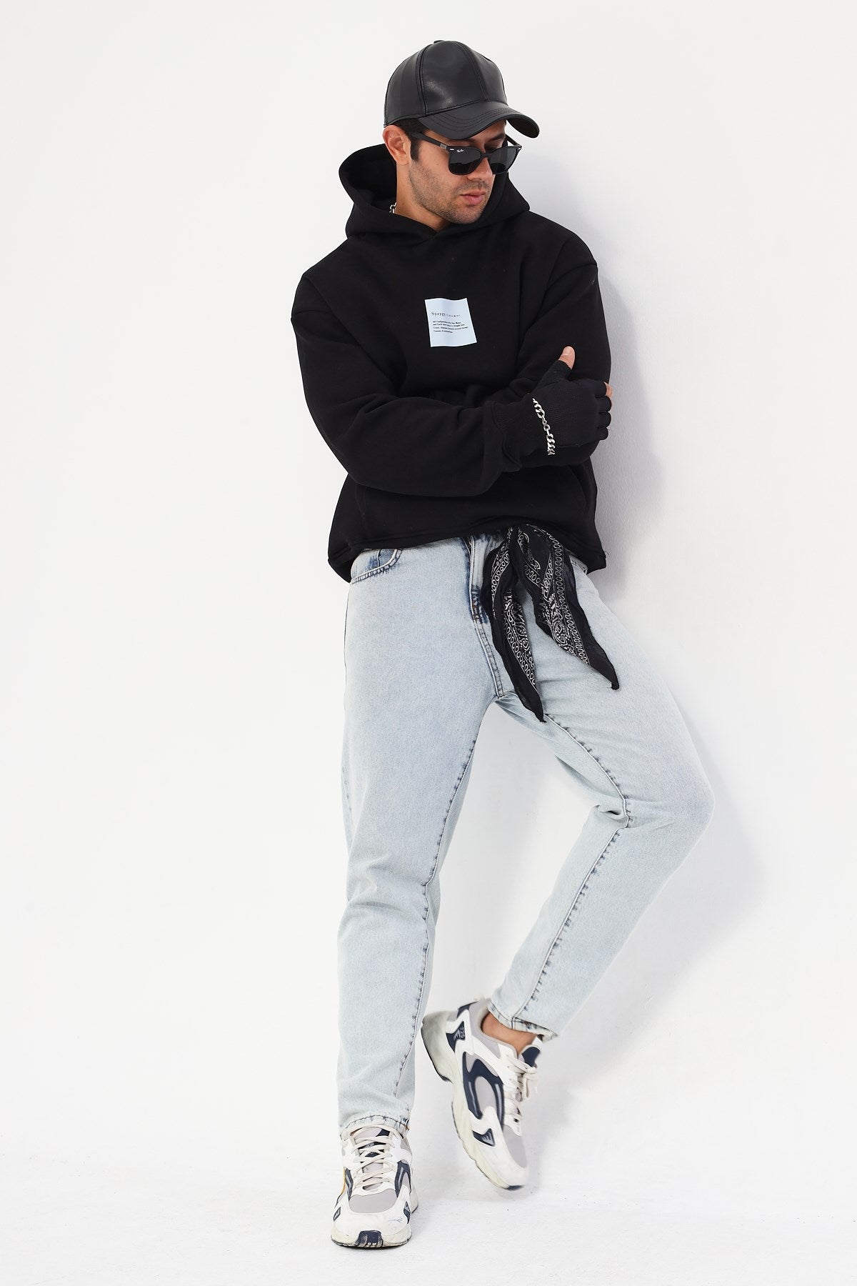 Kapüşonlu İçi Polar Syzygy Yazı Baskılı Siyah Oversize Hoodie Sweatshirt