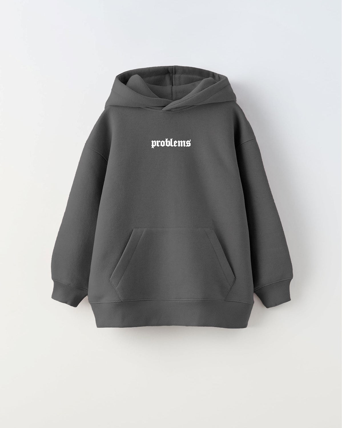 Kapüşonlu İçi Polar Problems Yazılı Heykel Baskılı Füme Unisex Çocuk Hoodie Sweatshirt