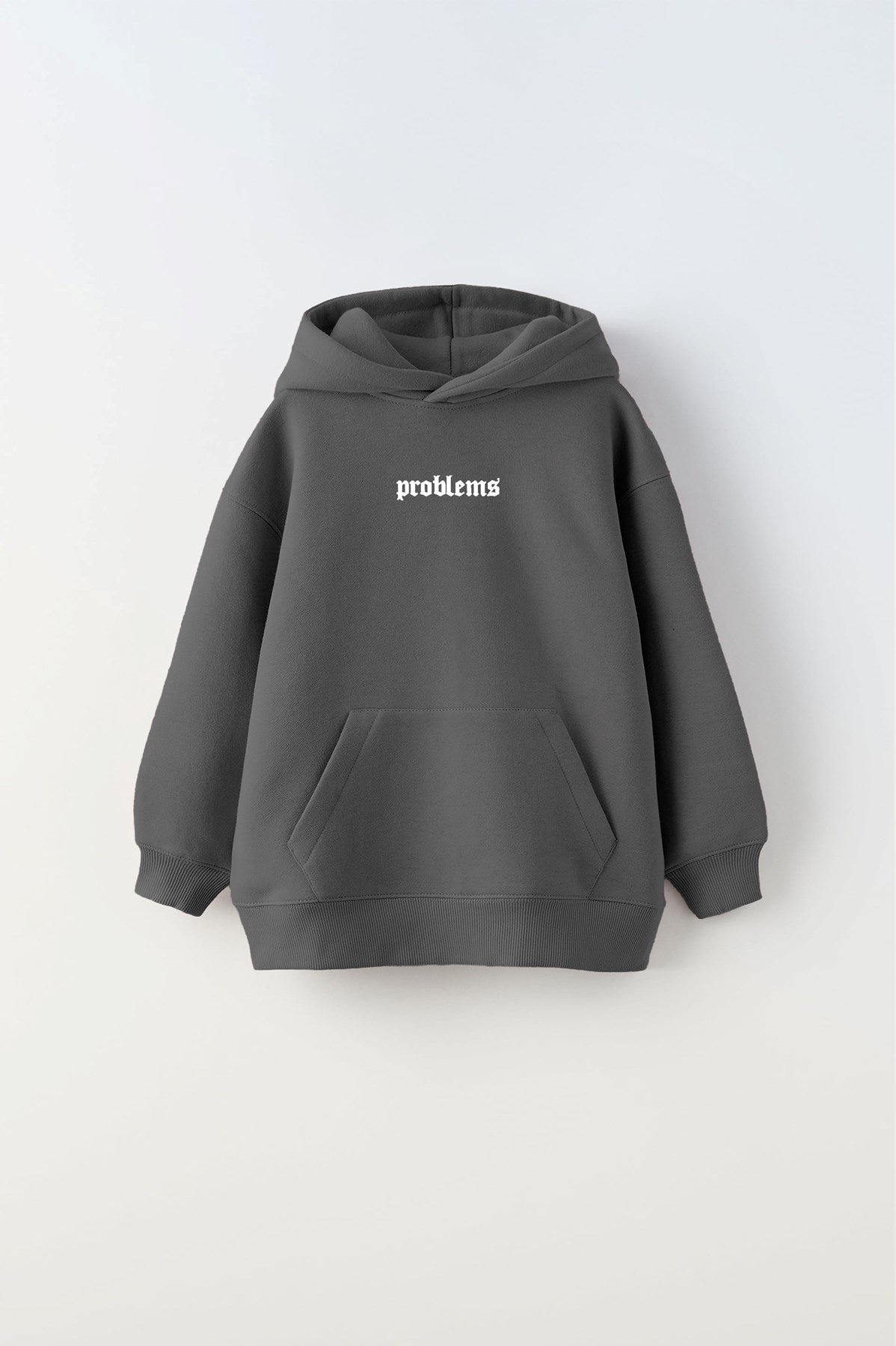 Kapüşonlu İçi Polar Problems Yazılı Heykel Baskılı Füme Unisex Çocuk Hoodie Sweatshirt