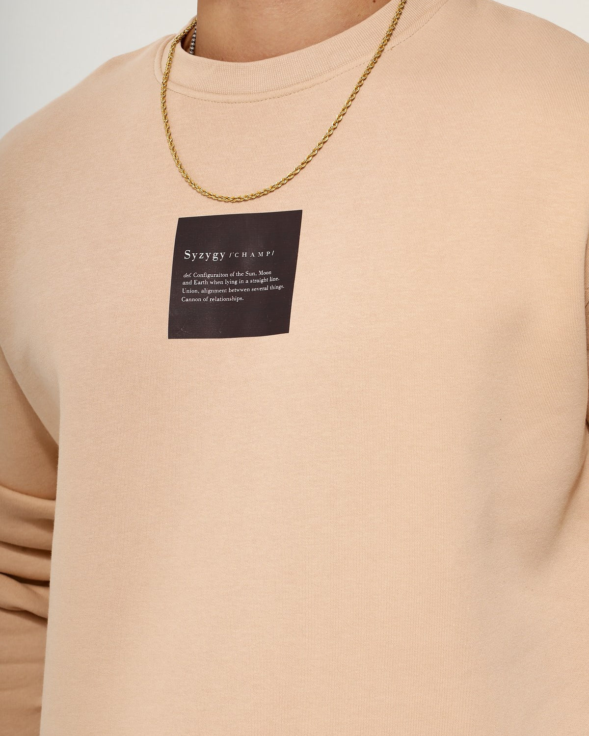 Bisiklet Yaka İçi Polar Syzygy Yazı Baskılı Bej Oversize Sweatshirt