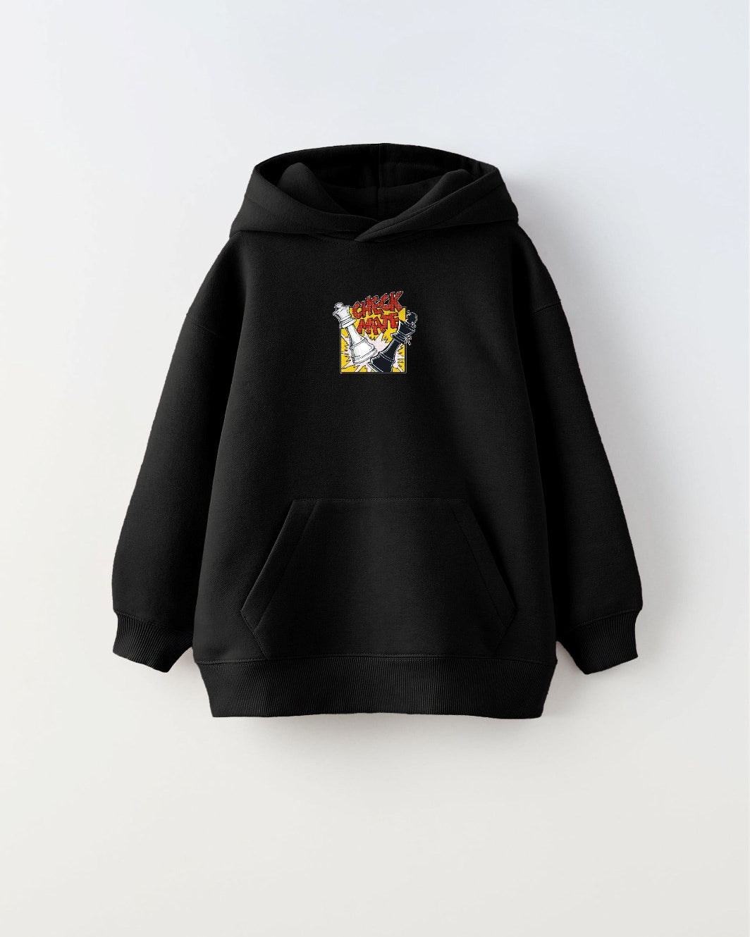 Kapüşonlu İçi Polar Satranç Cartoon  Baskılı Siyah Unisex Çocuk Hoodie Sweatshirt