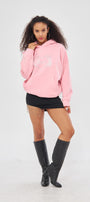 Amor Yazılı Taş Baskılı Kapüşonlu İçi Polar Oversize Pembe Sweatshirt