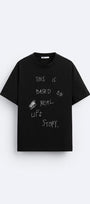 Bisiklet Yaka This İs Based On Real Life Story Baskılı Oversize Siyah Erkek T-shirt