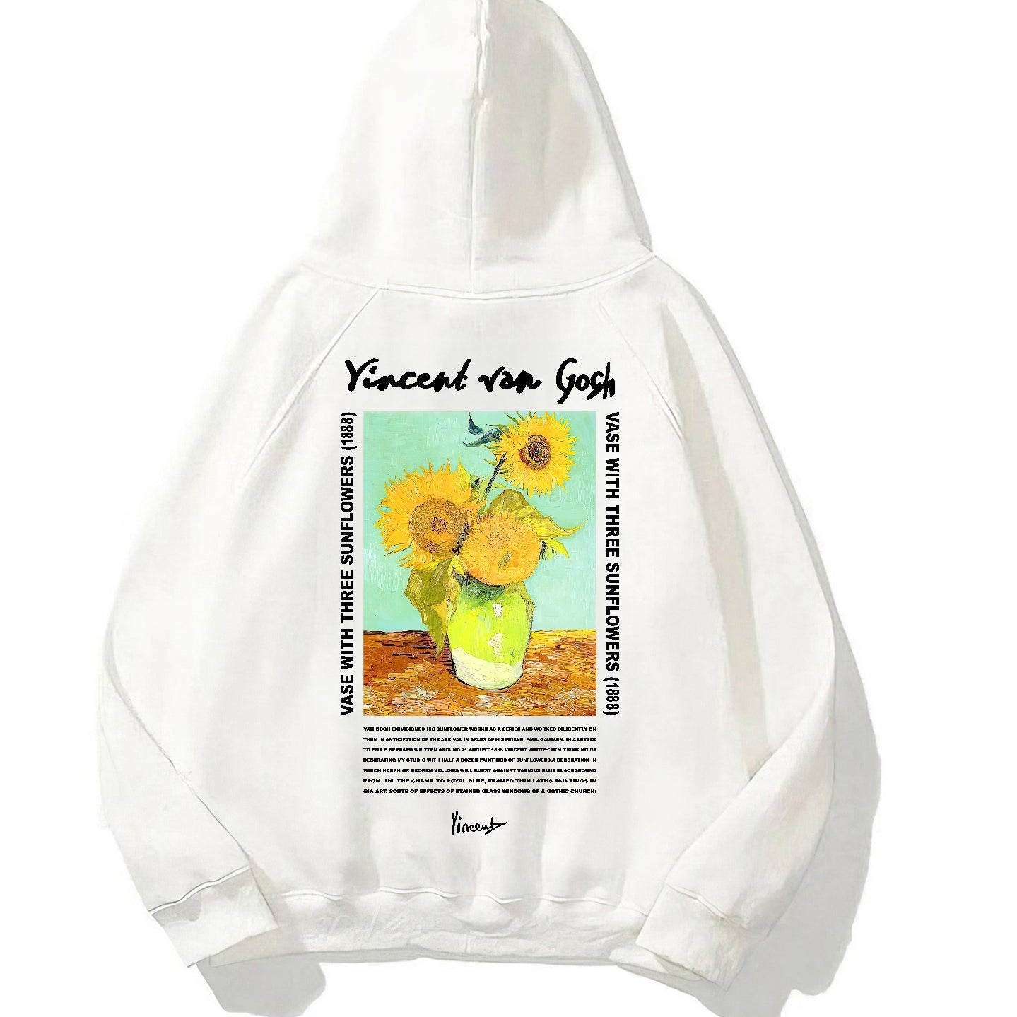 Kapüşonlu İçi Polar Vincent Van Gogh Baskılı Beyaz Unisex Hoodie Sweatshirt