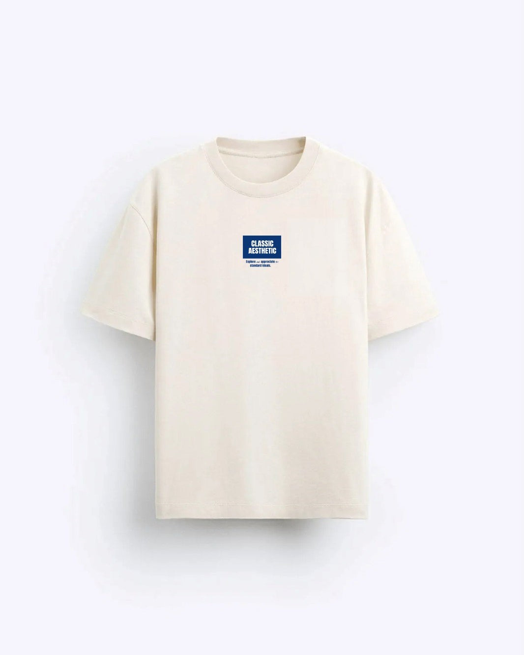 Classıc Aesthetic Yazı Baskılı Bej Oversize Erkek T-shirt