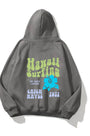 Kapüşonlu İçi Polar Hawaii Baskılı Füme Unisex Oversize Hoodie Sweatshirt
