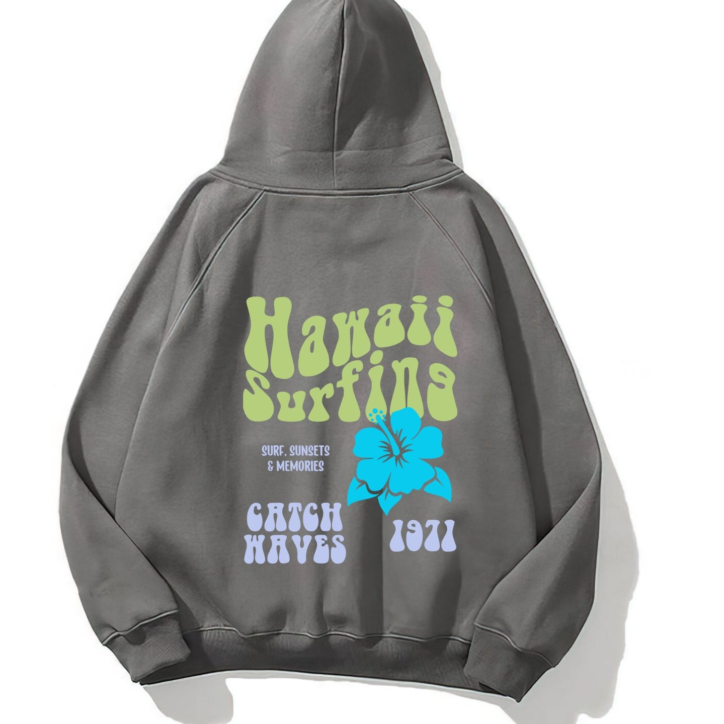 Kapüşonlu İçi Polar Hawaii Baskılı Füme Unisex Oversize Hoodie Sweatshirt