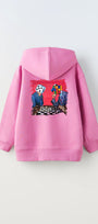 Kapüşonlu İçi Polar Satranç Baskı Pembe Unisex Çocuk Hoodie Sweatshirt