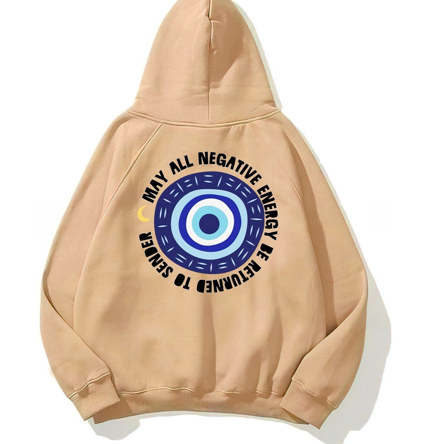 Kapüşonlu İçi Polar Nazar Boncuğu Baskılı Bej Unisex Sweatshirt