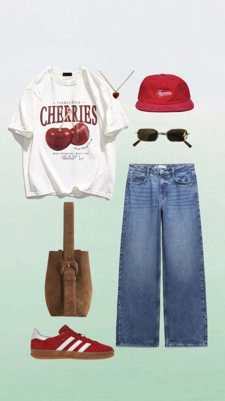 Cherries Yazılı Kiraz Tasarım Baskılı Beyaz Kadın T-shirt