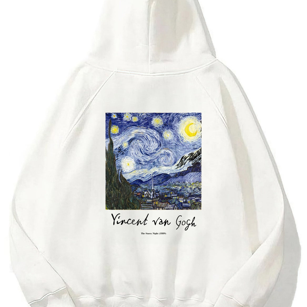 Kapüşonlu İçi Polar Vincent Van Gogh Baskılı Beyaz Unisex Hoodie Sweatshirt